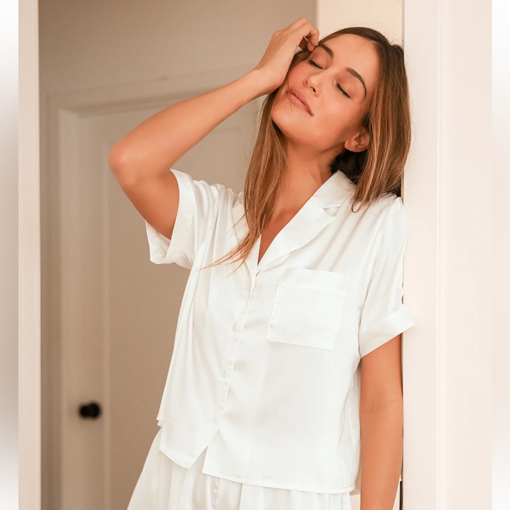 Pleasant Dreams White Satin Pajama Top